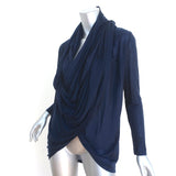 Alice + Olivia Drape Wrap Around Cardigan Navy Lyocell Knit Size Small