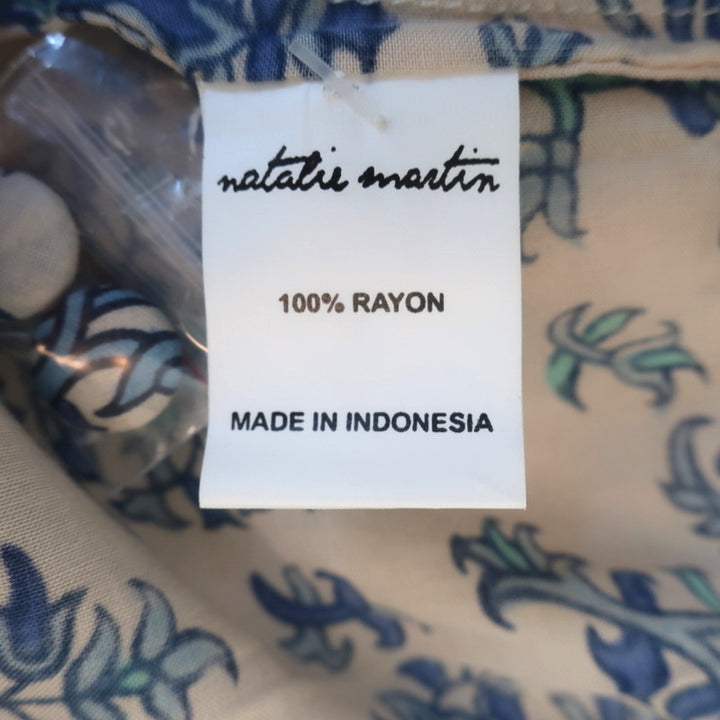 Natalie Martin Tie-Sleeve Top Renata Ivory/Blue Cyprus Print Size Extra Small