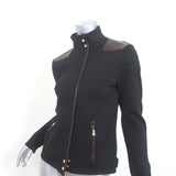 Ralph Lauren Collection Jacket Black Leather-Trim Silk Knit Size Medium