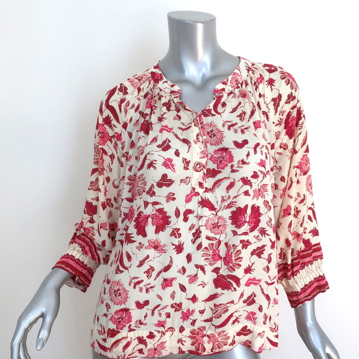 Natalie Martin Blouse Remy Cream Floral Print Size Extra Small 3/4 Sleeve Top