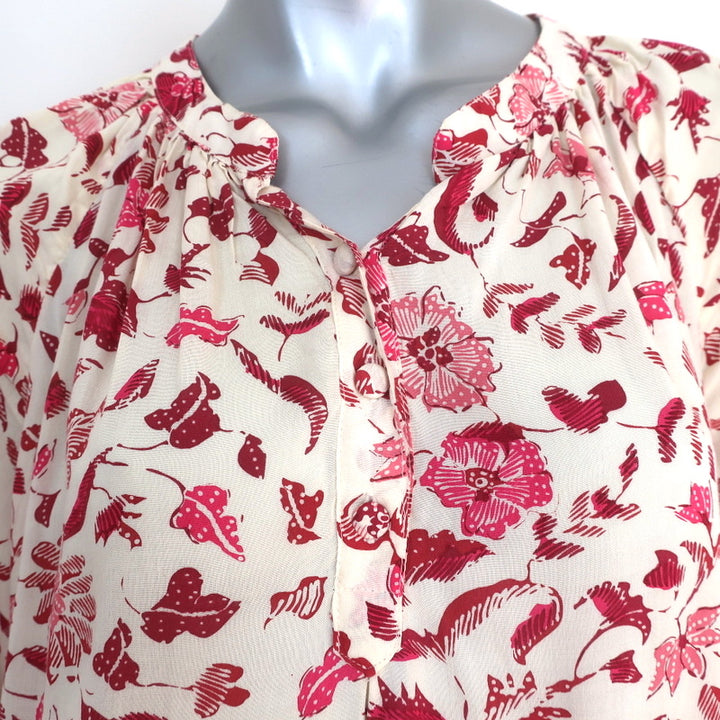 Natalie Martin Blouse Remy Cream Floral Print Size Extra Small 3/4 Sleeve Top