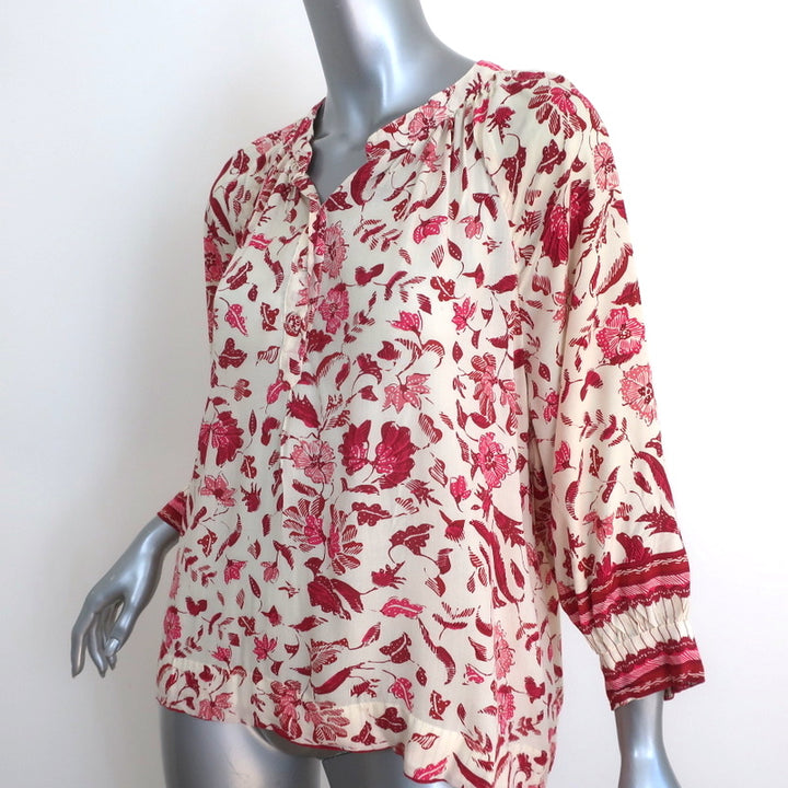 Natalie Martin Blouse Remy Cream Floral Print Size Extra Small 3/4 Sleeve Top