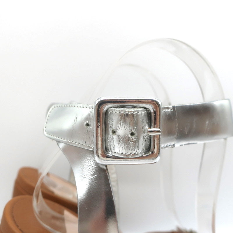 Miu Miu Crystal-Embellished Two Tone Sandals Brown &amp; Silver Leather Size 36