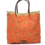 Valentino Glam Reversible Lace Tote Orange/Tan Large Crossbody Shoulder Bag