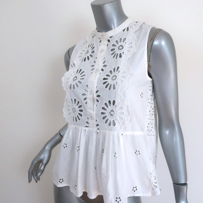 SEA Exploded Eyelet Sleeveless Top White Cotton Size 4