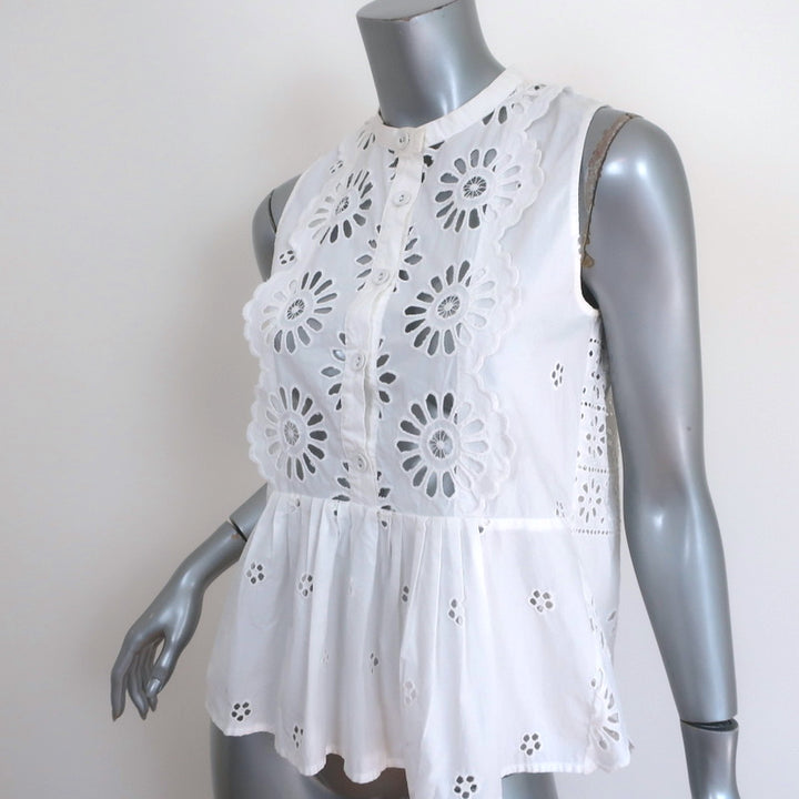 SEA Exploded Eyelet Sleeveless Top White Cotton Size 4