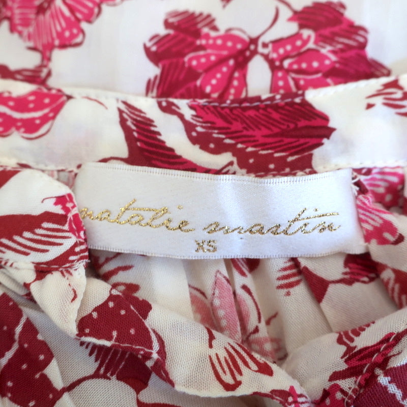 Natalie Martin Blouse Remy Cream Floral Print Size Extra Small 3/4 Sleeve Top