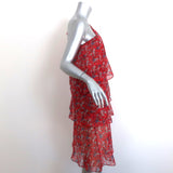 Just Cavalli One Shoulder Tiered Dress Red Star Print Chiffon Size 42