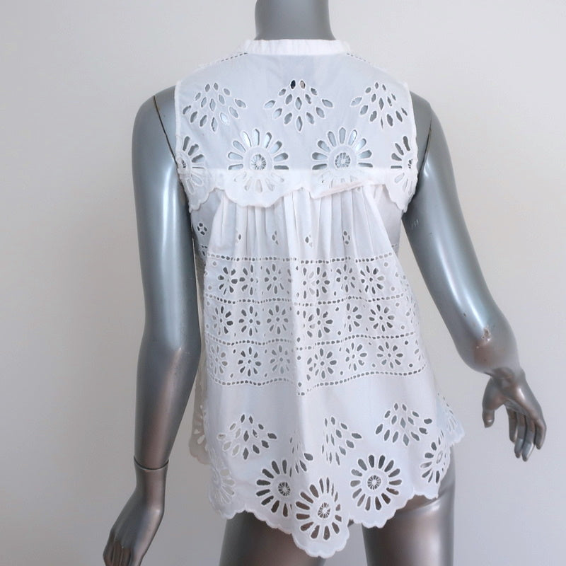SEA Exploded Eyelet Sleeveless Top White Cotton Size 4