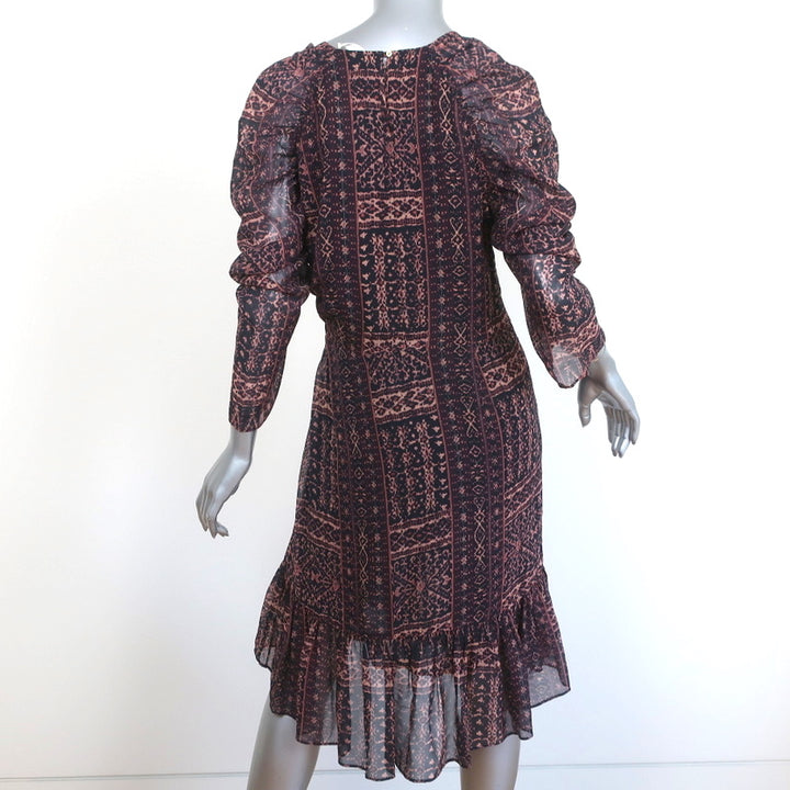 Ulla Johnson Ruched Mini Dress Aicha Brown Printed Silk Size 10 NEW