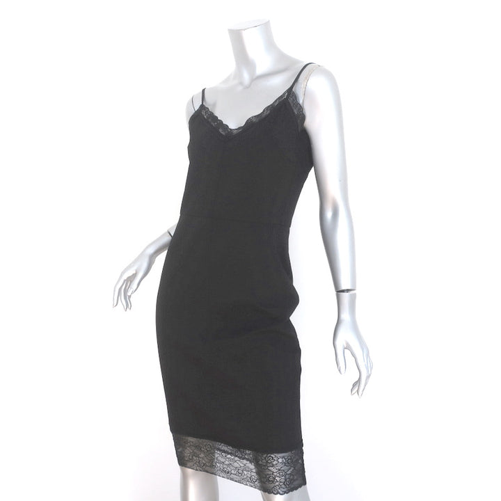 Sanctuary Slip Dress Black Lace-Trimmed Stretch Ponte Size Large NEW