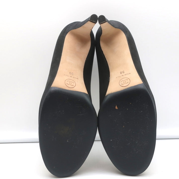 Chanel 15C Metallic Cap Toe Platform Pumps Black/Gold Buffalo Leather Size 38