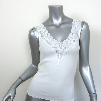 Ralph Lauren Black Label Tank Top White Lace-Trim Ribbed Cotton Size Small NEW