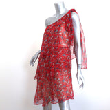 Just Cavalli One Shoulder Tiered Dress Red Star Print Chiffon Size 42