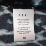 A.L.C. Puff Sleeve Top Elton Blue Leopard Print Size 10 V-Neck Blouse