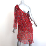 Just Cavalli One Shoulder Tiered Dress Red Star Print Chiffon Size 42