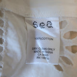 SEA Exploded Eyelet Sleeveless Top White Cotton Size 4