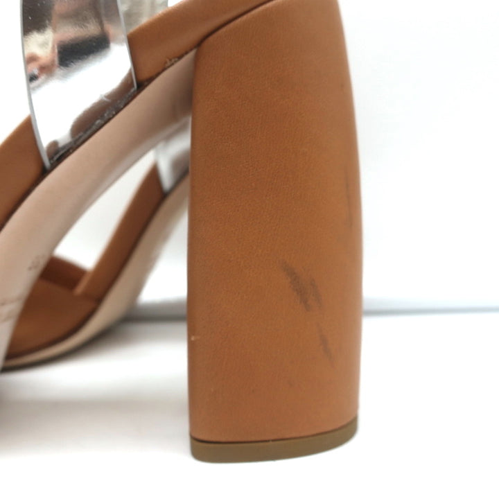 Miu Miu Crystal-Embellished Two Tone Sandals Brown &amp; Silver Leather Size 36