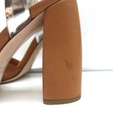 Miu Miu Crystal-Embellished Two Tone Sandals Brown & Silver Leather Size 36