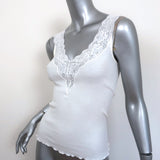 Ralph Lauren Black Label Tank Top White Lace-Trim Ribbed Cotton Size Small NEW