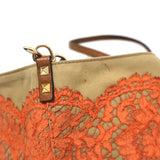 Valentino Glam Reversible Lace Tote Orange/Tan Large Crossbody Shoulder Bag