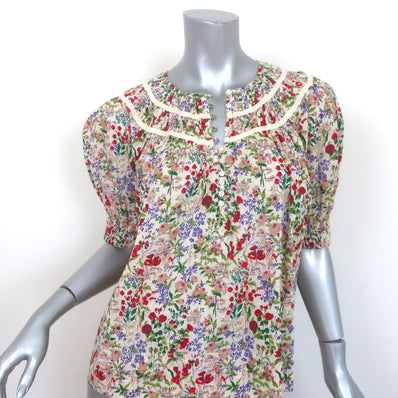 THE GREAT Storyteller Top Cream Floral Print Size 1 Short Sleeve Blouse NEW