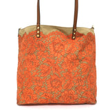 Valentino Glam Reversible Lace Tote Orange/Tan Large Crossbody Shoulder Bag