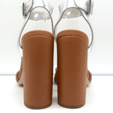 Miu Miu Crystal-Embellished Two Tone Sandals Brown & Silver Leather Size 36