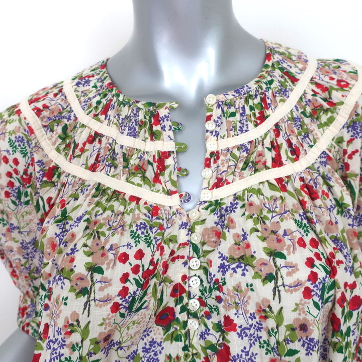 THE GREAT Storyteller Top Cream Floral Print Size 1 Short Sleeve Blouse NEW