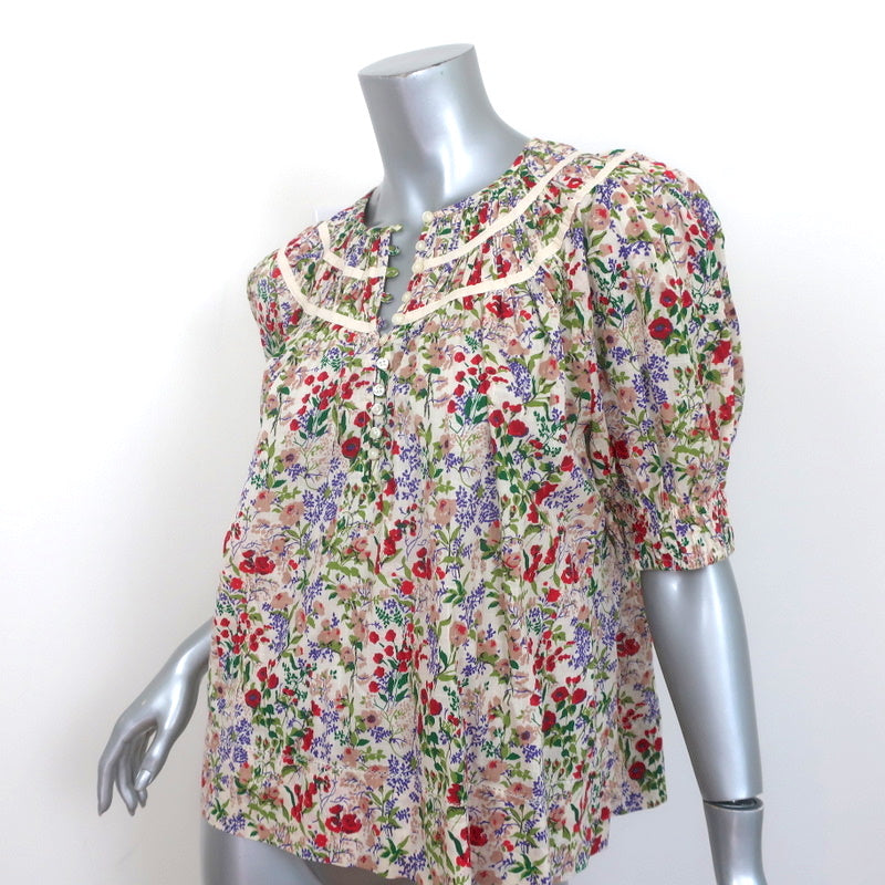 THE GREAT Storyteller Top Cream Floral Print Size 1 Short Sleeve Blouse NEW