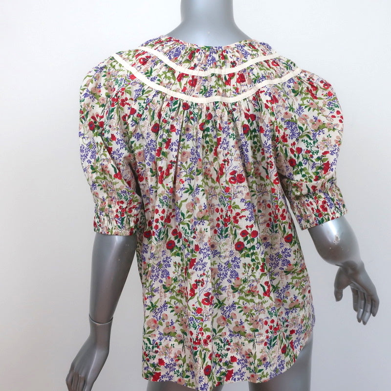 THE GREAT Storyteller Top Cream Floral Print Size 1 Short Sleeve Blouse NEW