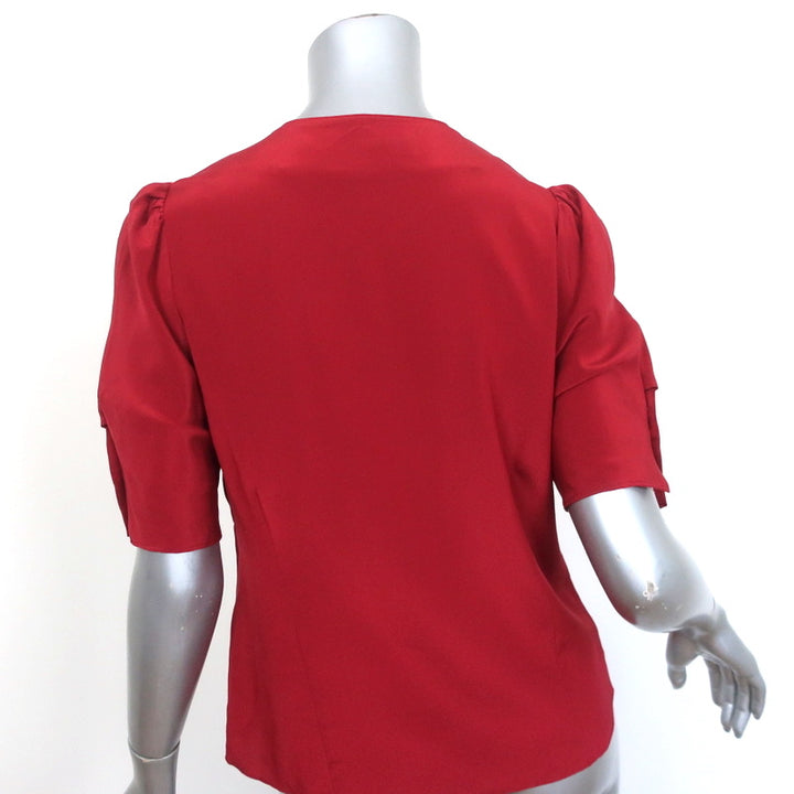 FRAME Puff Sleeve Top Olivia Lipstick Red Silk Size Small Button-Up Blouse