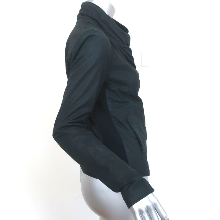 Vince Cowl Neck Leather Biker Jacket Navy Size Medium
