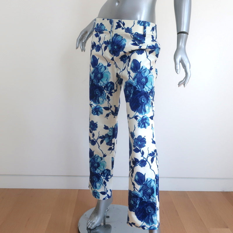 Tory Burch Kara Pants Blue/White Rosemont Floral Print Stretch Denim Size 4 NEW