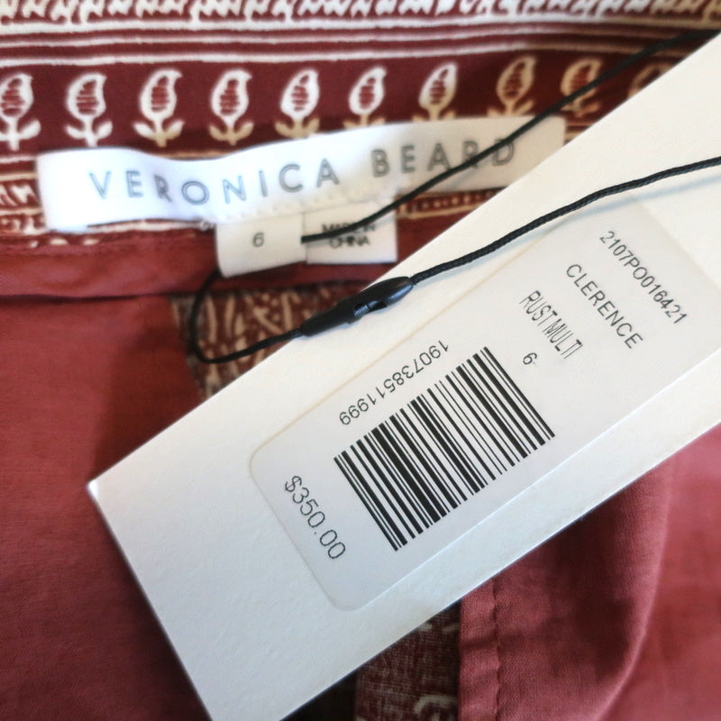 Veronica Beard Paperbag Pants Clerence Rust Floral Print Cotton Size 6 NEW