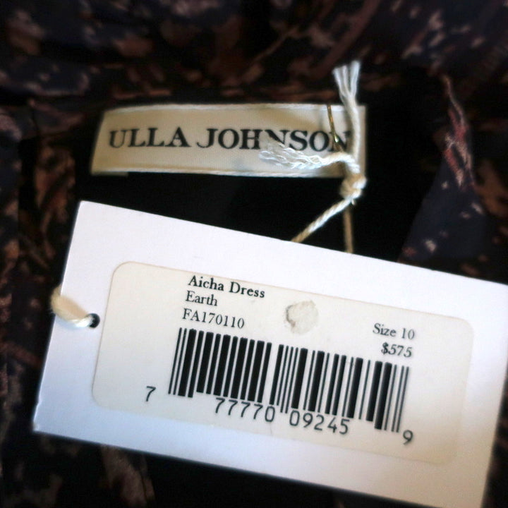 Ulla Johnson Ruched Mini Dress Aicha Brown Printed Silk Size 10 NEW