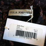 Ulla Johnson Ruched Mini Dress Aicha Brown Printed Silk Size 10 NEW