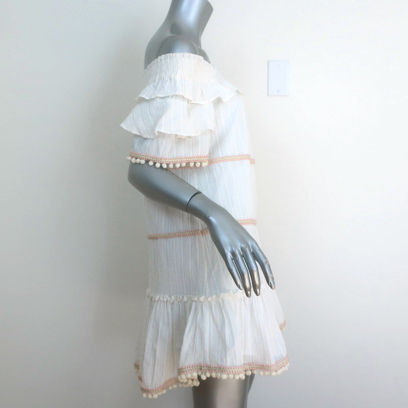 MISA Off-Shoulder Mini Dress Laleh Cream/Gold Metallic Stripe Size Extra Small