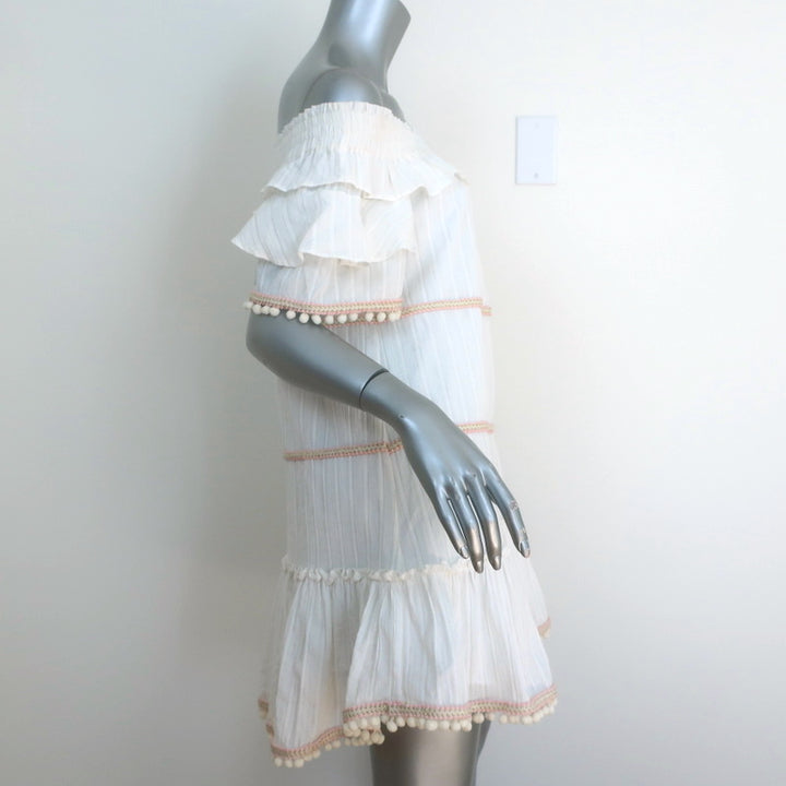 MISA Off-Shoulder Mini Dress Laleh Cream/Gold Metallic Stripe Size Extra Small