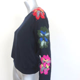 Chloe Floral-Embroidered Sweater Navy Size Extra Small Crewneck Pullover