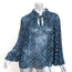 SEA Long Sleeve Top Positano Blue Lurex Printed Georgette Size Extra Small NEW
