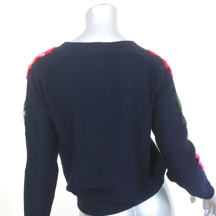 Chloe Floral-Embroidered Sweater Navy Size Extra Small Crewneck Pullover