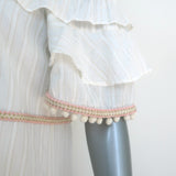 MISA Off-Shoulder Mini Dress Laleh Cream/Gold Metallic Stripe Size Extra Small