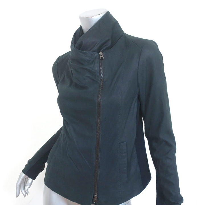 Vince Cowl Neck Leather Biker Jacket Navy Size Medium