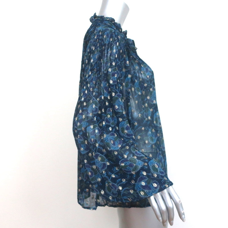 SEA Long Sleeve Top Positano Blue Lurex Printed Georgette Size Extra Small NEW
