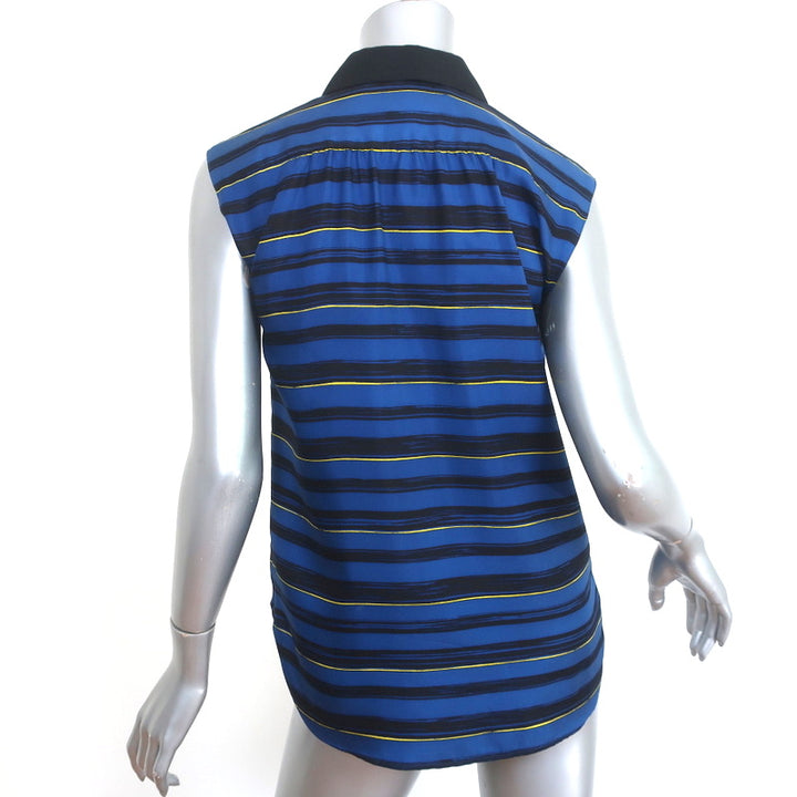 Miss Wu by Jason Wu Collared Blouse Blue Striped Silk Size 0 Sleeveless Top