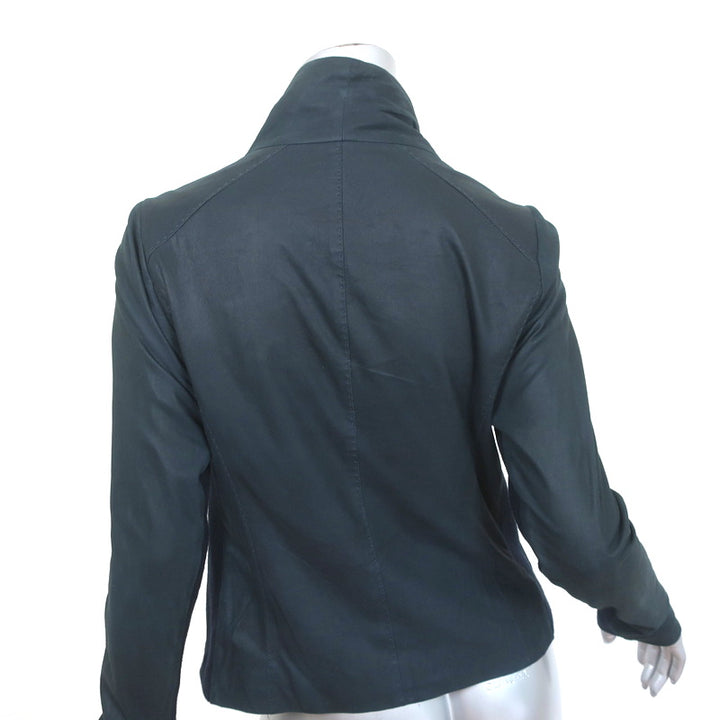 Vince Cowl Neck Leather Biker Jacket Navy Size Medium