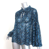 SEA Long Sleeve Top Positano Blue Lurex Printed Georgette Size Extra Small NEW