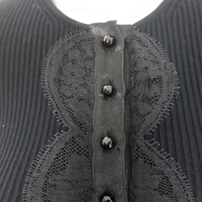 Dolce &amp; Gabbana Cardigan Black Lace-Trim Ribbed Knit Size 42 Crewneck Sweater