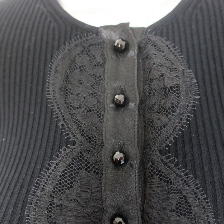 Dolce &amp; Gabbana Cardigan Black Lace-Trim Ribbed Knit Size 42 Crewneck Sweater